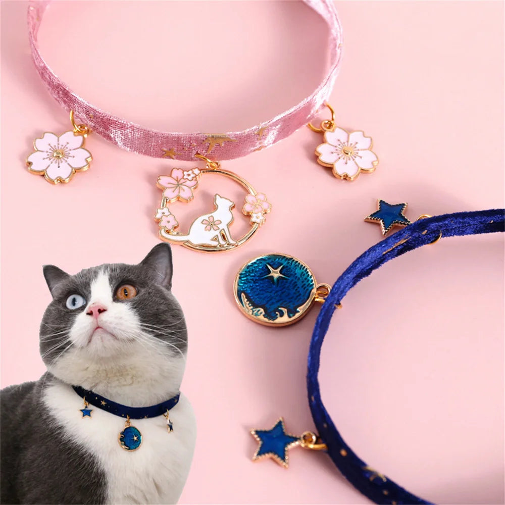 Multicolor Cat Collar Pet Collar Kitten Dog Tie Adjustable Neck Strap Cute Moon Star Puppy Cat Necklace Pets Accessories