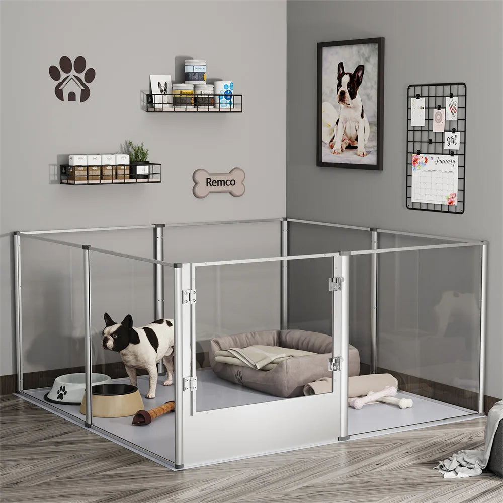 Extra Large Dog Playpen Acrylic Enclosure Pet Animal Bunny Ferrets Dog Fence Cage Pet Whelping Box with Waterproof Fertility Pad