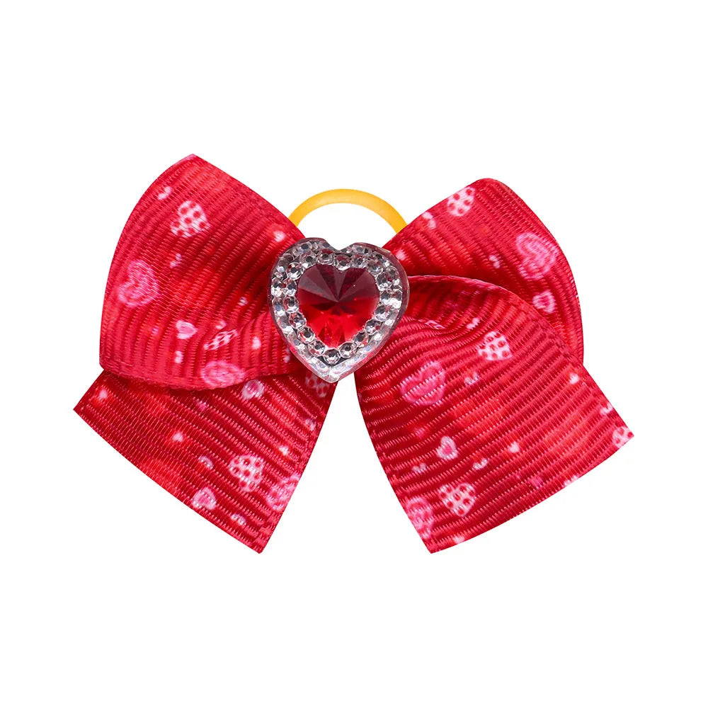 20PCS Red/Pink Series Dog Bows Valentine's Day Bows for Dogs Cute Cat Dog Bows for Rubber Band Pet Hair Bowknot Dog Accessories