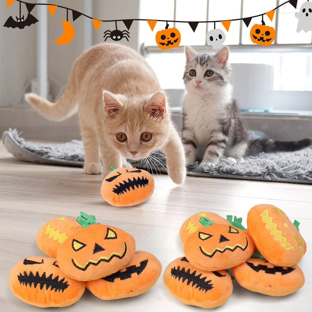 Halloween Dog Toy Funny Pumpkin Ghost Face Pet Biting Toys Soft Plush Cat Tooth Grinding Ball Can Make Sounds Dog Training Toys