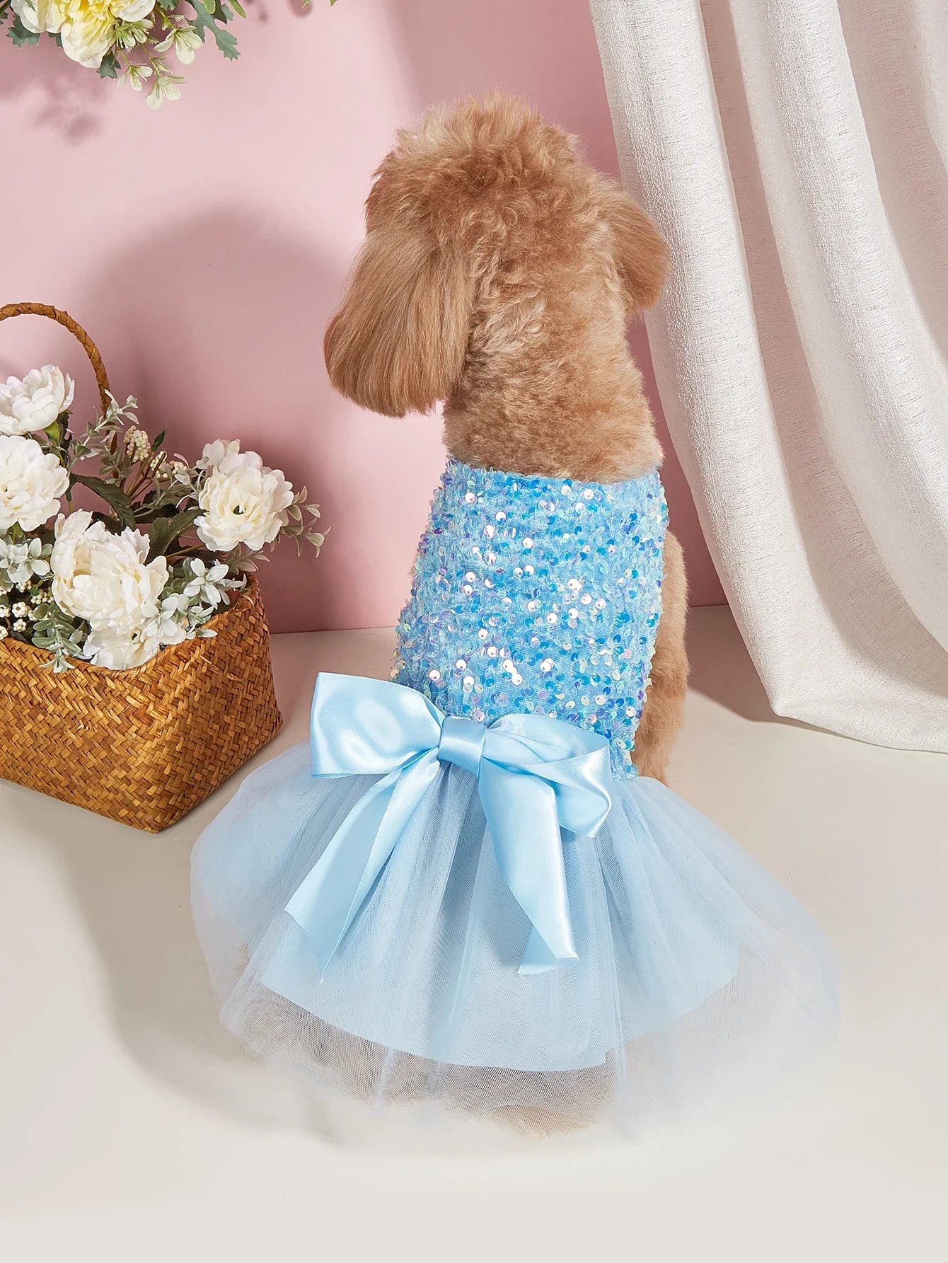 Pet Dress Dog Princess Cloth Sequin Bowknot Puppy Dresses with Tulle Doggie Kitten Costume