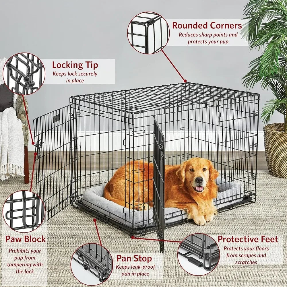 Cage pour chiot, double porte, pliable, en métal, panneau de séparation, protection du sol, pieds, anti-fuite, fournitures pour animaux de compagnie