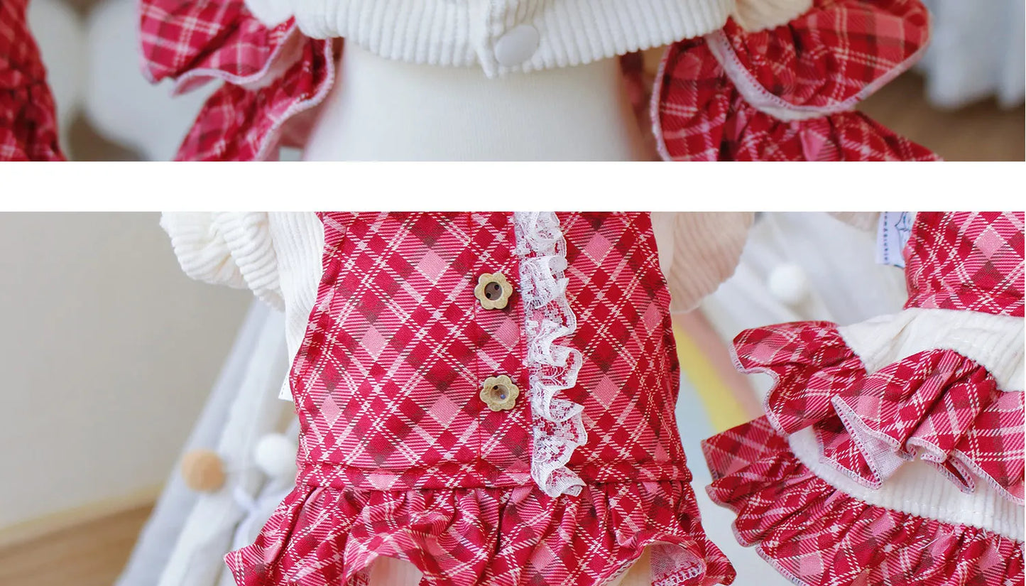 Pet Dog Clothes Red Plaid Suspender Dress for Dogs Clothing Cat Small Fake Two Pieces Cute Winter Chihuahua Pet Products 2023