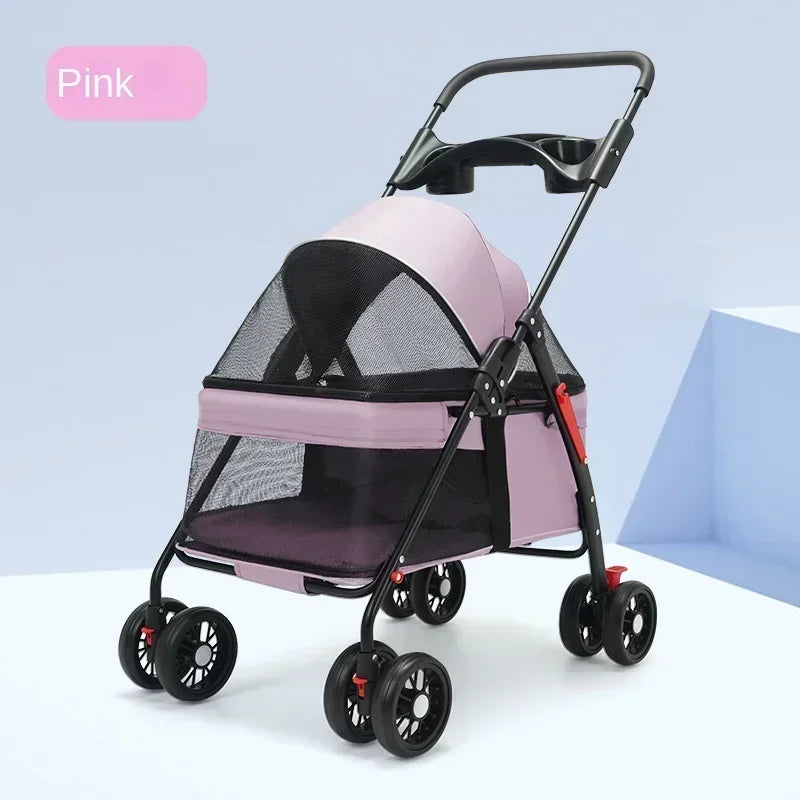 Puppy Stroller Travel Breathable Aluminum Cat Dog Stroller Detachable Easy Folding Pet Stroller for Teddy Golden Retriever