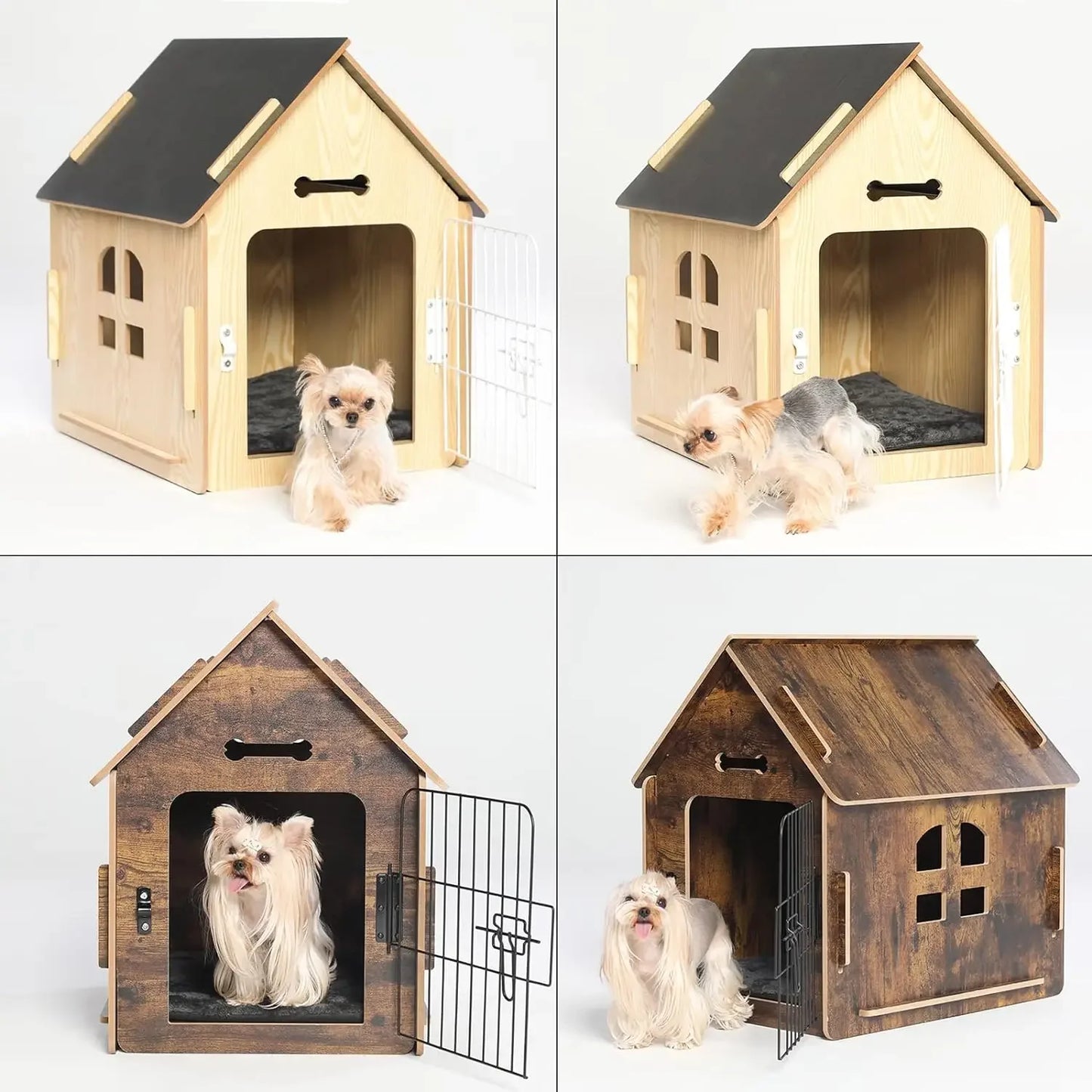 Caseta para perros de diseño de madera cómoda, casa para perros, habitación pequeña para interiores, cueva para perros con rejillas de ventilación y piso elevado para mantener el calor, jaula