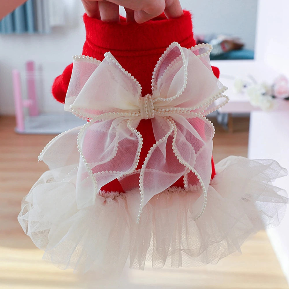 Lovely Princess Puppy Dresses Warm Pet Dog Dresses for Small Dogs Winter Puppy Cat Dress Skirt Chihuahua Yorkie Clothes