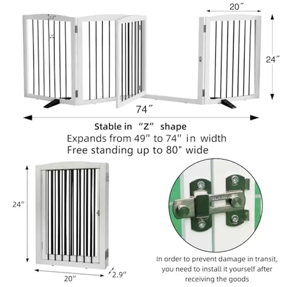 Freestanding Wooden Pet Gate with Lockable Door Foldable Indoor Dog Fence House Doorways Stairs Room Divider and Safety Fence