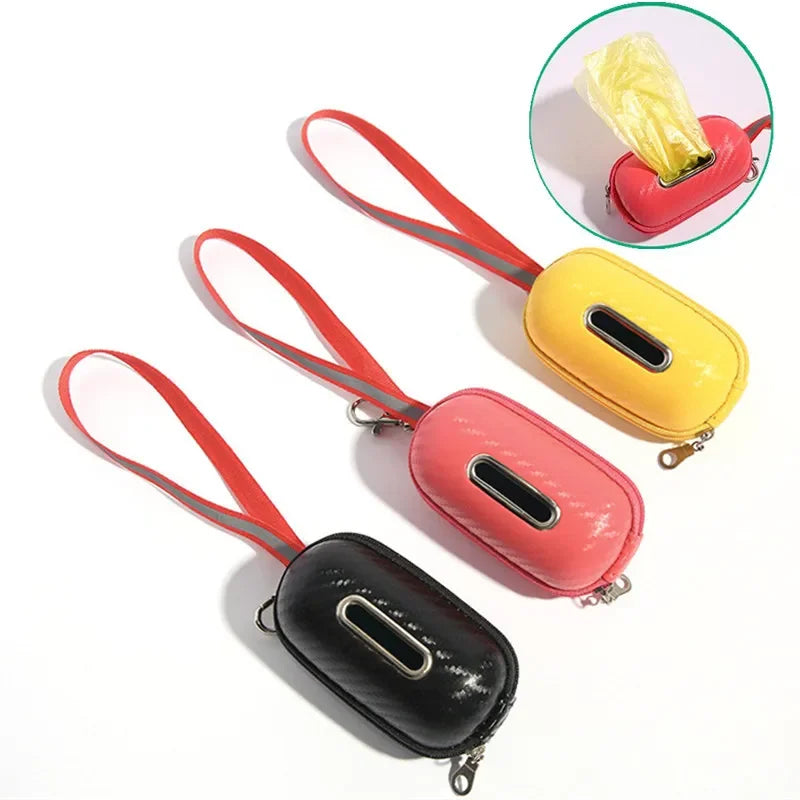 Dog Poop Bag Dispenser PU Leather Dog Poop Bag Holder Portable Garbage Bags Holder for Dogs Walking Reflective Dogs Toilet Bags