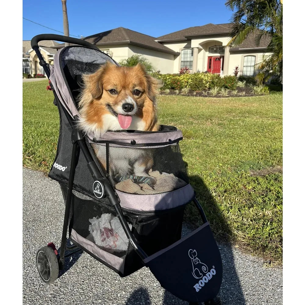 Escort 3Wheel Dog Stroller Cat Stroller Pet Stroller for Small Dogs and Cats,with Removable Liner Storage Basket and Cup