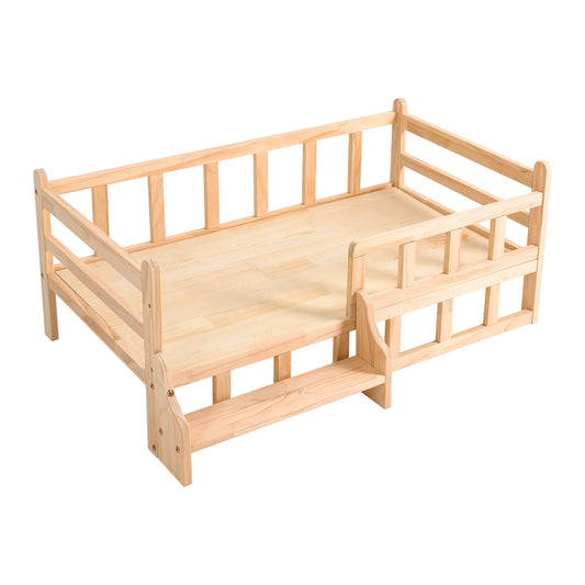 Solid Wood Pet Bed, Wooden Dog Bed Frame, Dog Kennel Furniture, Dog Bed Stand Elevated Fence Rounded Corners for Cats or Dogs