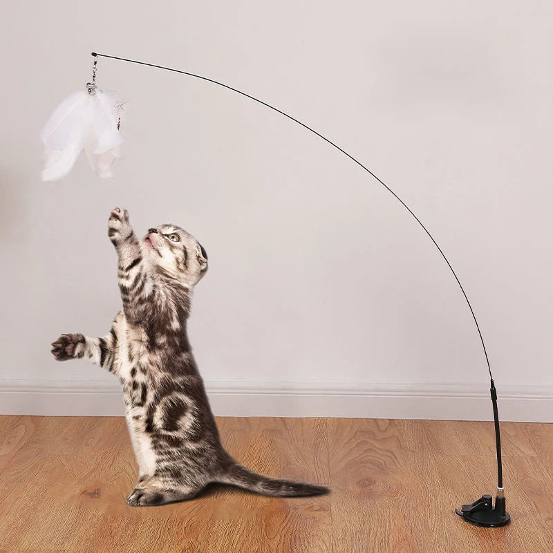 Jouet interactif pour chat, bâton pour chat mains libres, chaton jouant, baguette de jeu, jouet à ventouse, oiseau/plume, baguette pour chat, fournitures pour animaux de compagnie