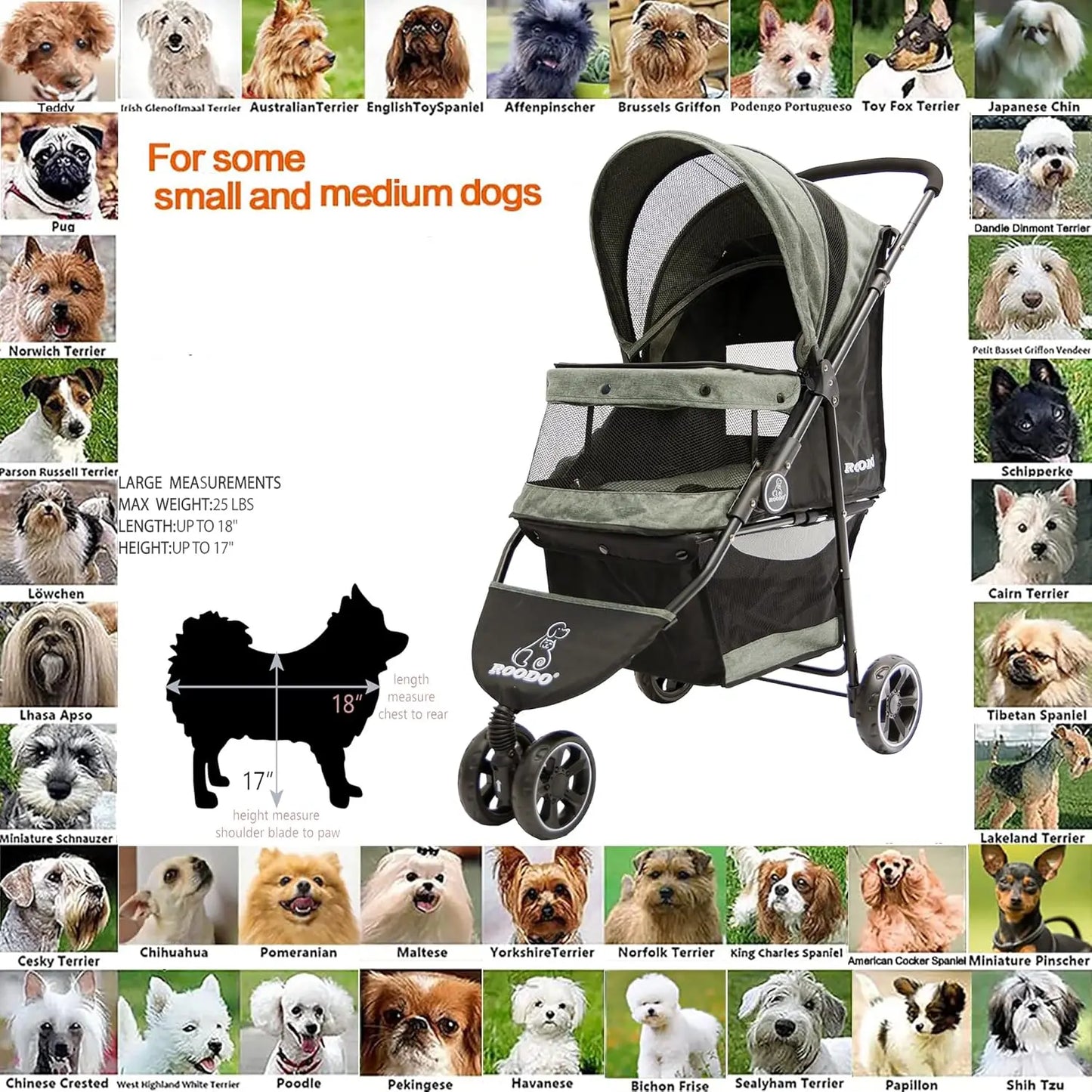 Dog Stroller 3Wheel Pet Stroller Cat Stroller Lightweight Foldable Portable Compact Jogger Pet Gear Suitable for 30lbs Dogs