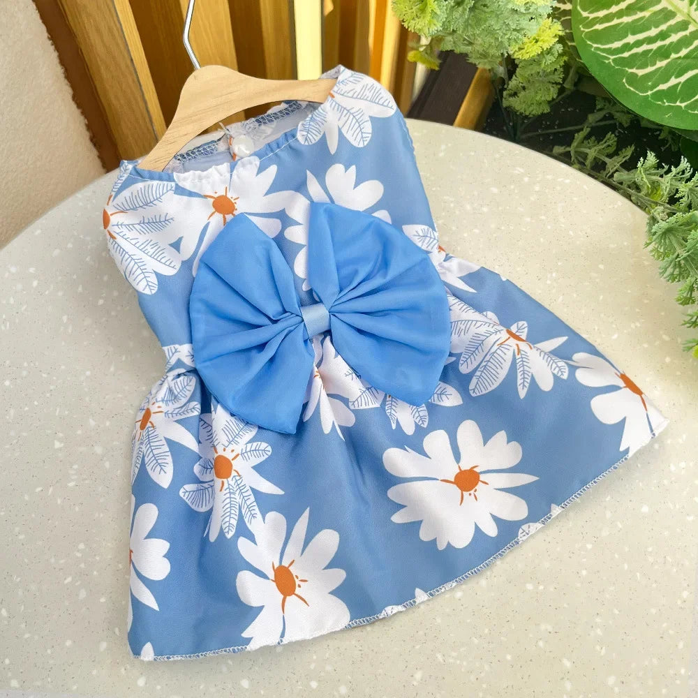 Girl Dog Dresses Floral Cat Dress Puppy Princess Dress Doggies Summer Outfit with Bowknot Female Pet Skirts for Chihuahua Yorkie