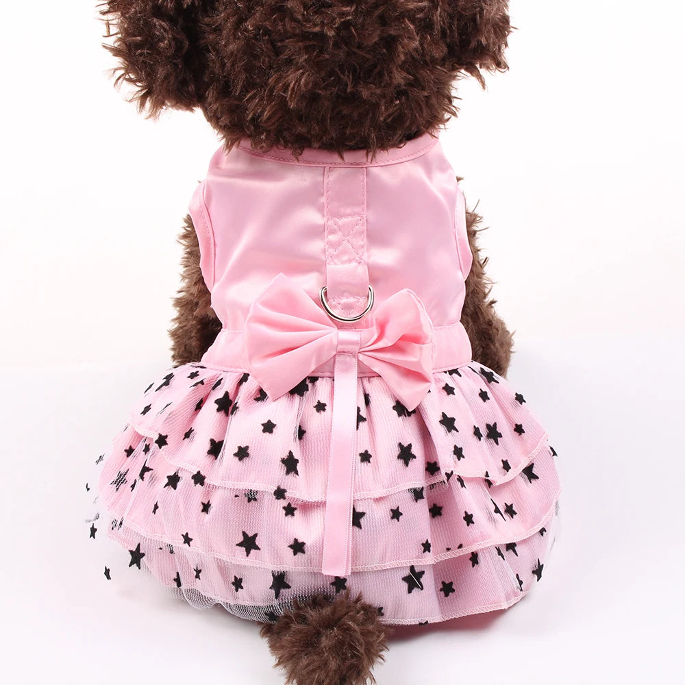 Dog Cat Dress Shirt Bow&Stars Design Pet Puppy Skirt Spring Summer Apparel 2 Colors