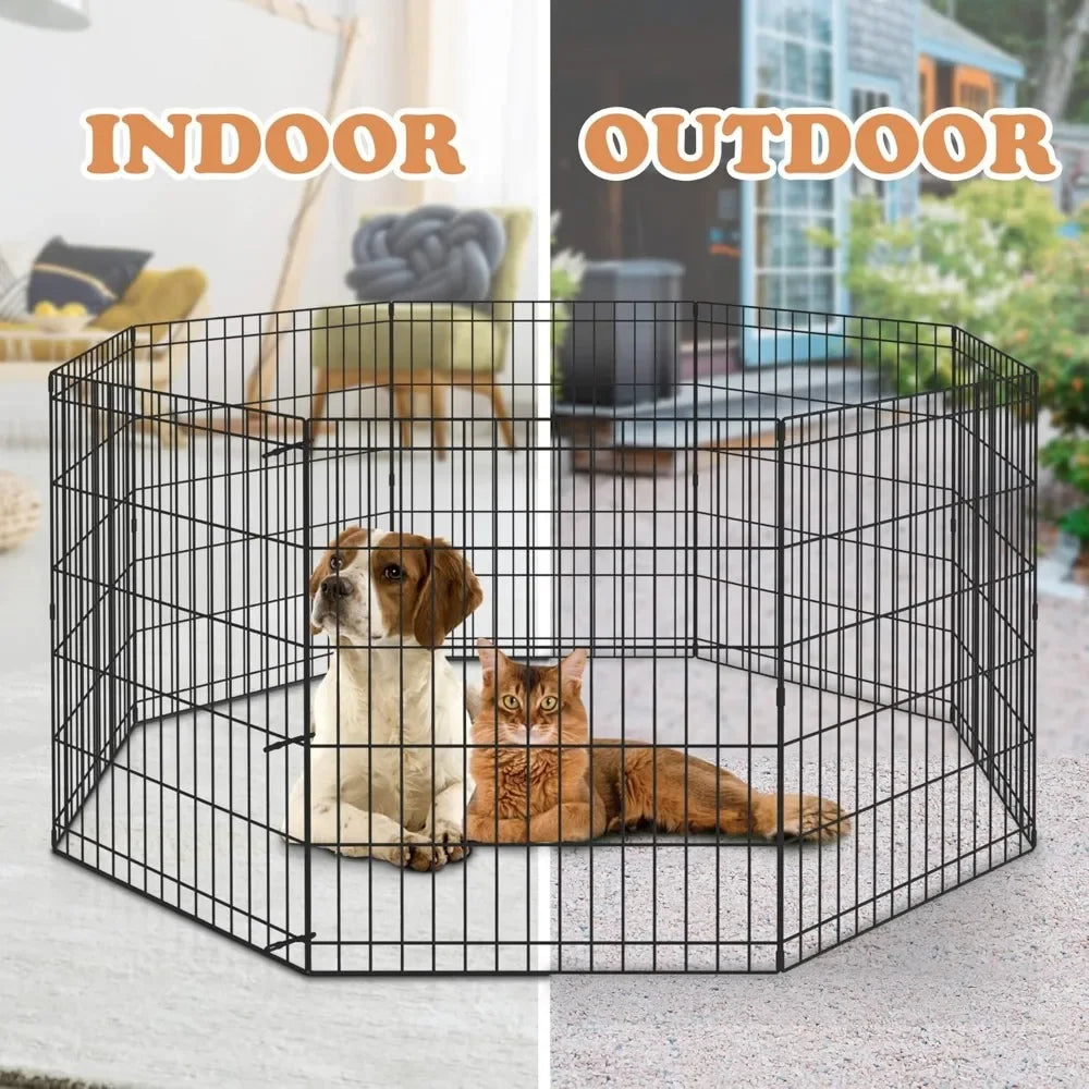 Pet Dog Playpen 24/30/36/42/48 Inch Metal Portable Dog Exercise Pen Indoor Outdoor Folding Yard Puppy Dog Fence for Small Medium