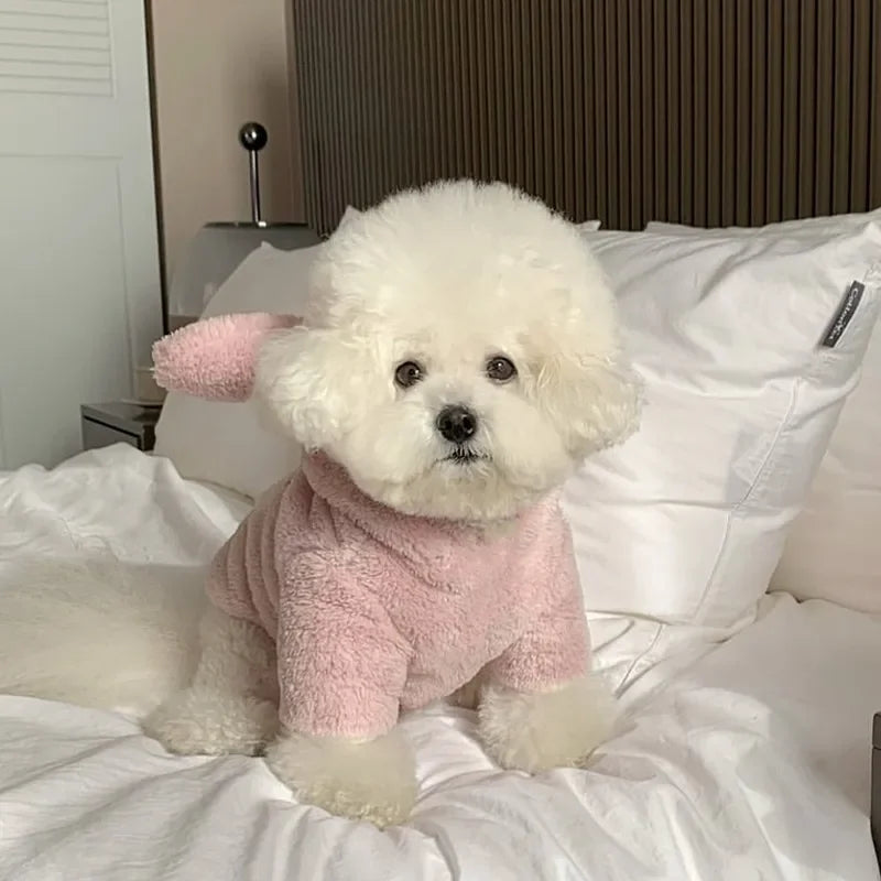 Winter Plush Sweet Rabbit Dog Hoodies Fleece Warm Pet Dog Clothes Pink Hoodied Coats For Samll DogsTerrier Costumes Perro