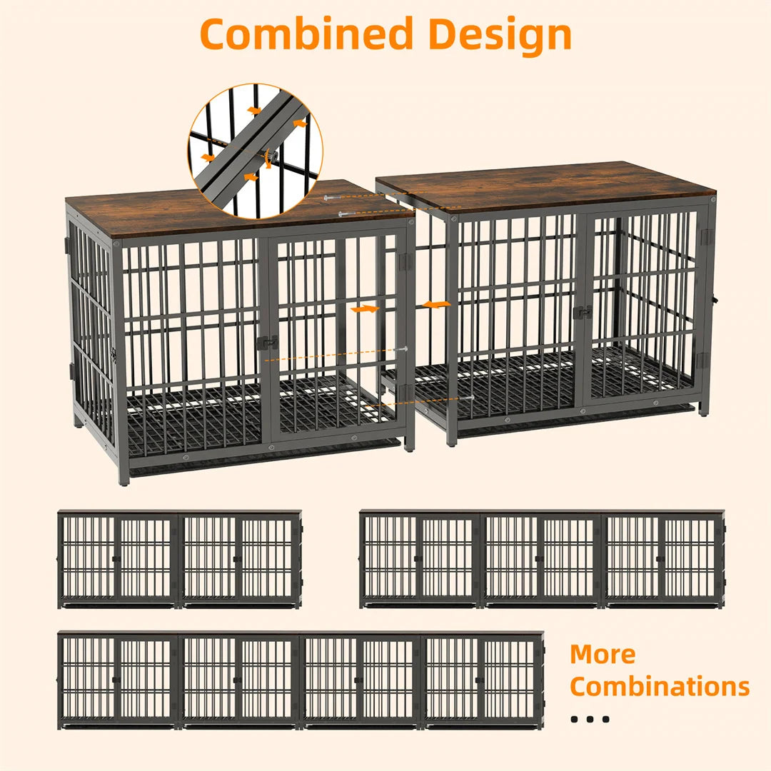 Furniture Style Dog Crate White Pet Kennel Black Cage End Table with Three Doors and Removable Tray, for Small Medium Large Dogs