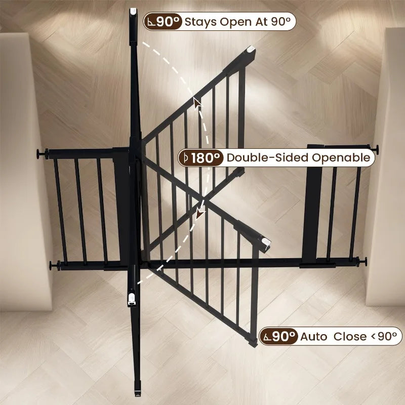 Baby Gate for Stairs, 29.6"-46" Pressure Mounted Dog Gate for House, Auto Close Pet Gate with Walk Through Door for Stairs