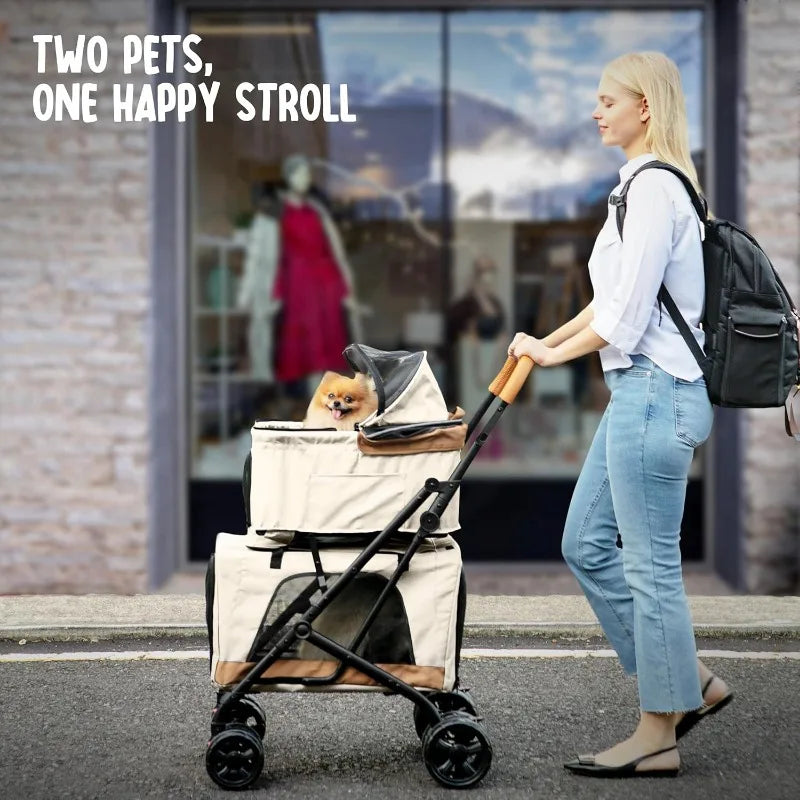 Double Pet Stroller with Detachable Carrier Ideal for 2 Dogs or Cats Compact Convenient Design Easy Assembly Double Dog Stroller