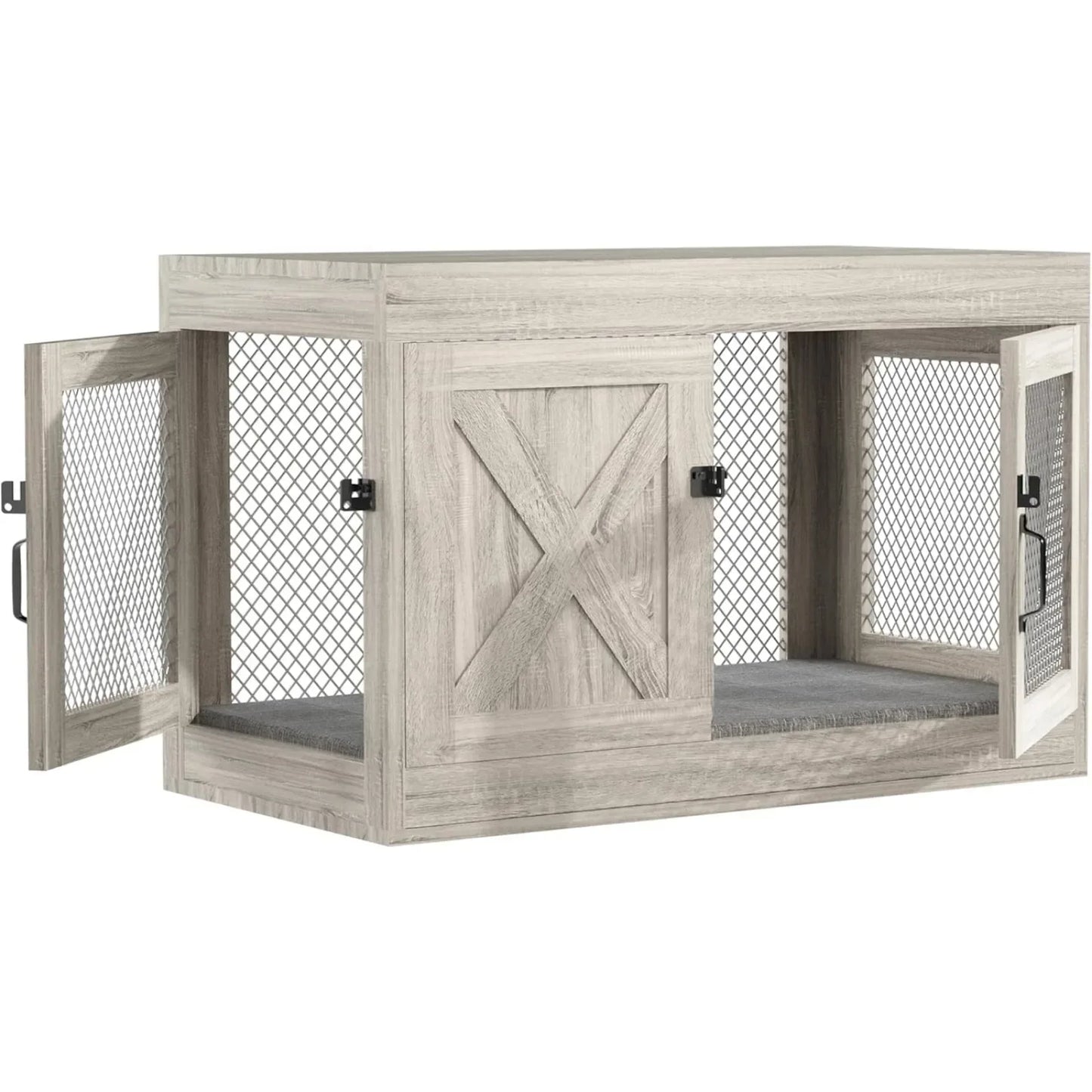 US Dog Crate Furniture with Double Doors, 36 Inch Wooden Dog Kennel End Table Indoor with Mesh, Decorative Pet Crate Indoor Use