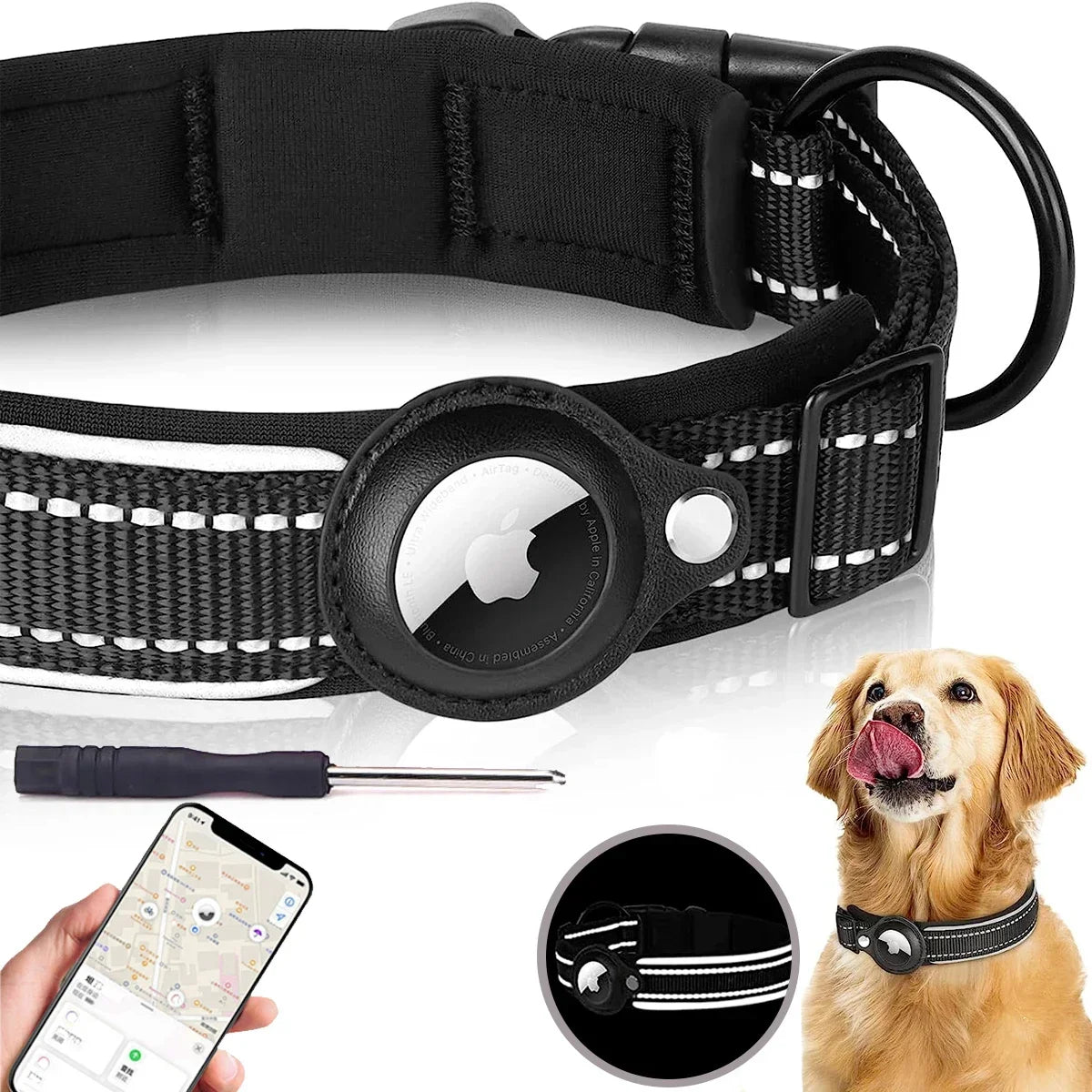 New For Apple Airtag Pet Dog Collar Anti-Lost Reflective Protective Tracker WaterProof For Pet Dog Cat Dog Positioning Collar