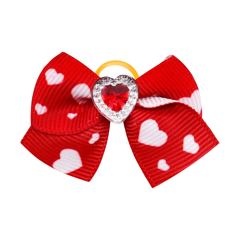 20PCS Red/Pink Series Dog Bows Valentine's Day Bows for Dogs Cute Cat Dog Bows for Rubber Band Pet Hair Bowknot Dog Accessories