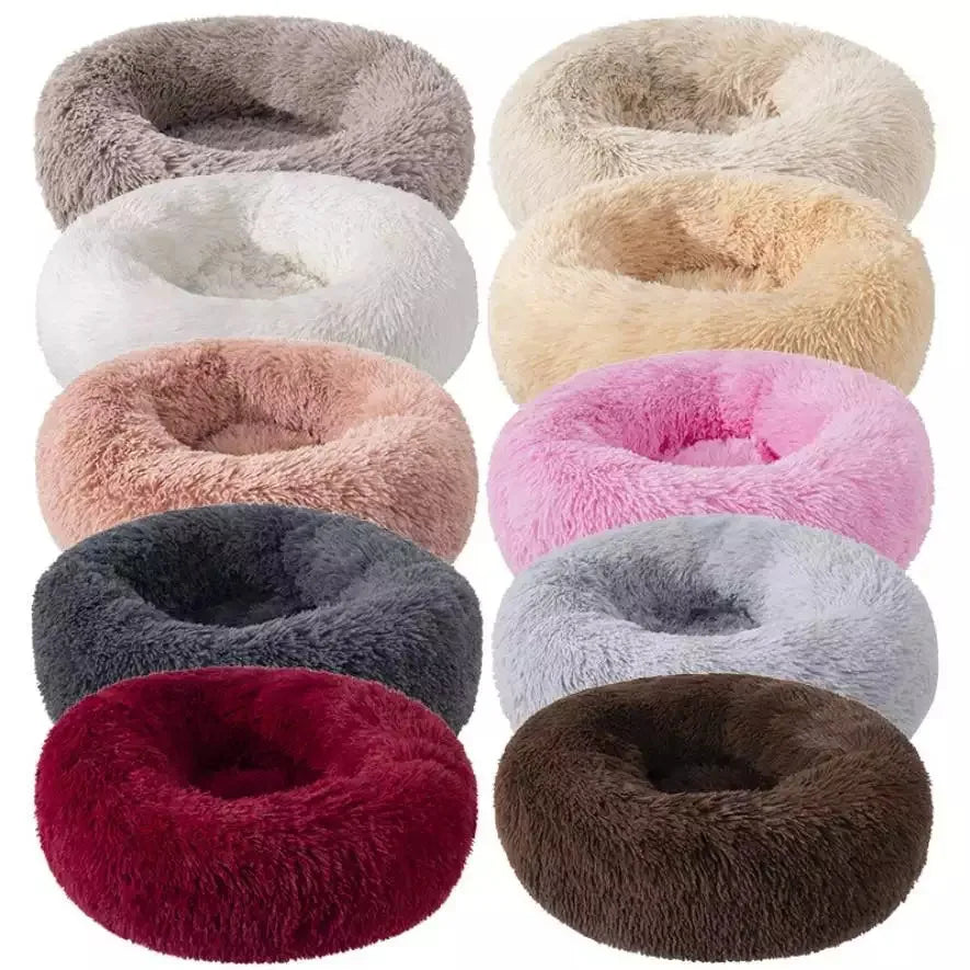 Round Long Plush Dog Bed for Indoor Cat Bed Cat Cushion Puppy Sofa Mat Cat Sleep Nest Pet Cat Cushion Bed