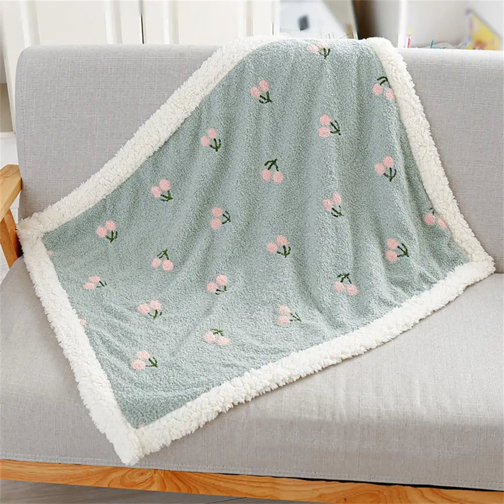 Cute Cherry Pattern Pet Blanket Fluffy Fleece Cats Dogs Kennels Blankets Sofa Bed Cover Soft and Warm Kitten Puppy Sleeping Mat