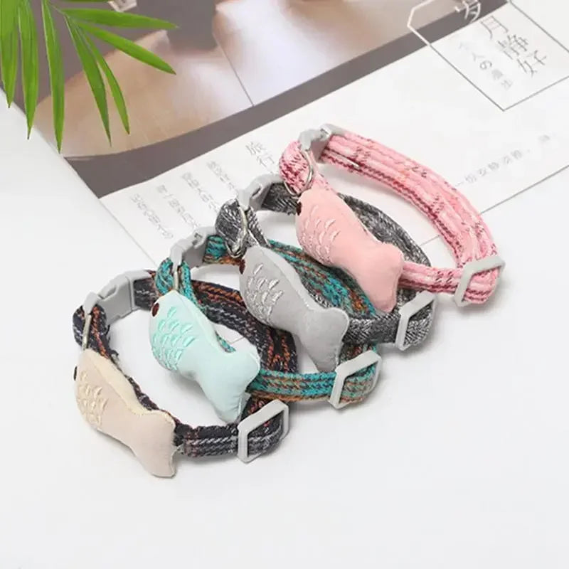 Adjustable Safety Pet Cat Collar with Fish Charm,soft Cotton Elastic Pet Safety and Comfort Cat Collar Kitten Accessories