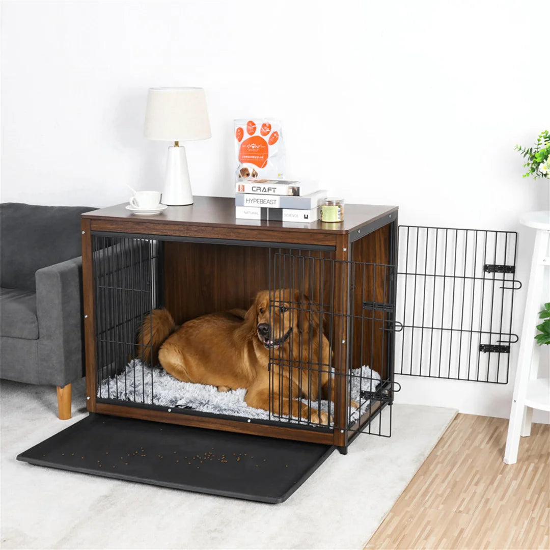 High-end Dog Crate Wooden Pet Kennel Cage End Table Indoor Furniture Brown Cage