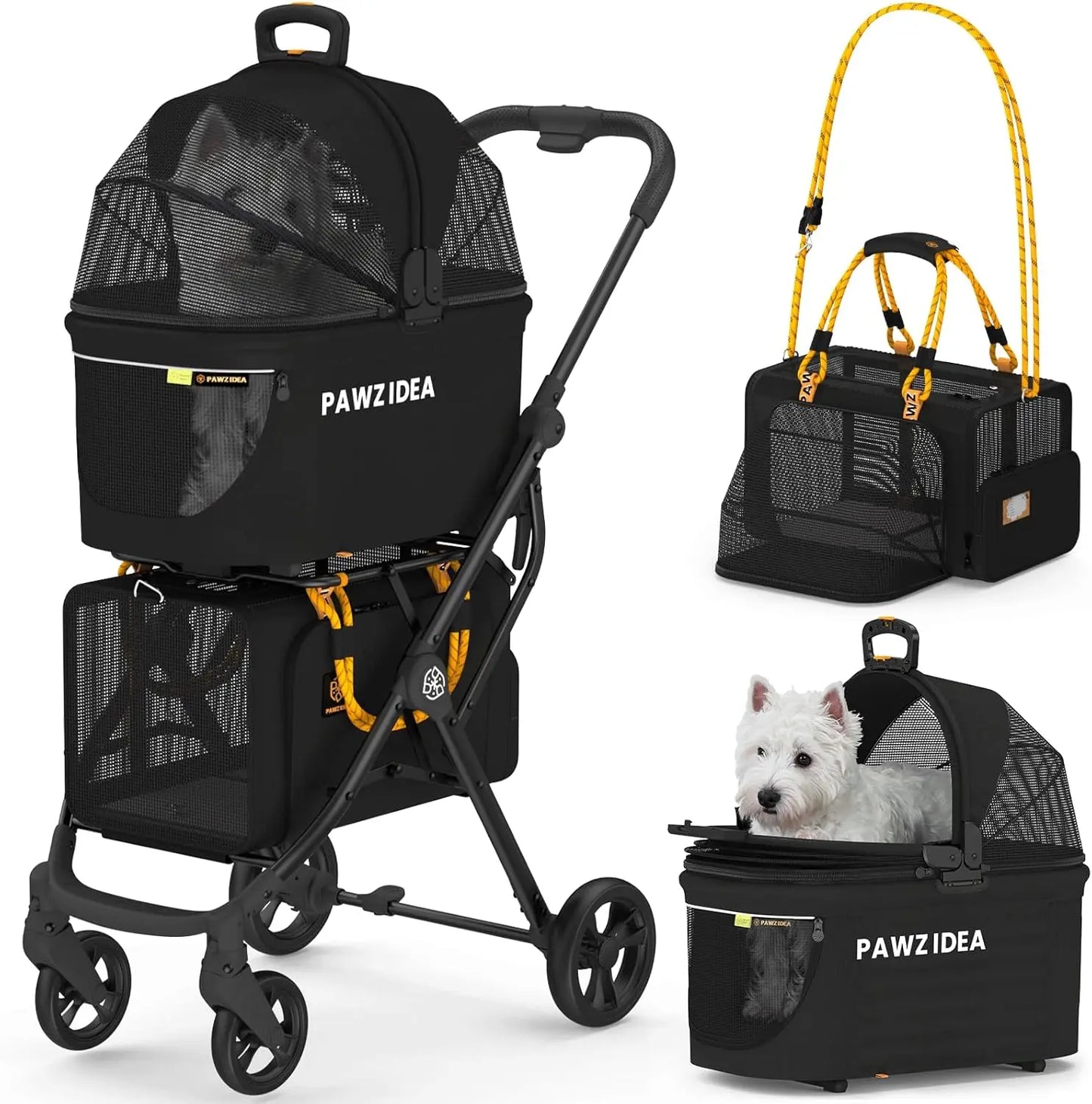 PAWZIDEA Double Pet Stroller for 2 Cats Dogs Small & Medium, TSA Airline Approved Cat Carrier Expandable, Cat Stroller