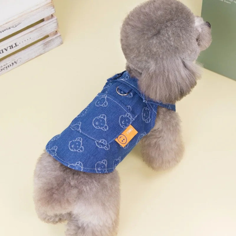 Love Jeans Costume Pet Denim Dress for Dogs Small Dog Harness Vest Luxury Dog Suspender Skirt Cute Print Puppy Clothes Dropship