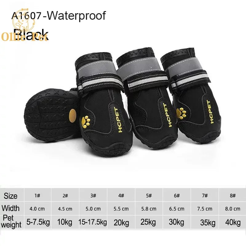 Dog Shoes Waterproof Anti-Slip Rain Boots Warm Snow Reflective for Small Large Pet Sports Training Protect Pet Feet 4pcs