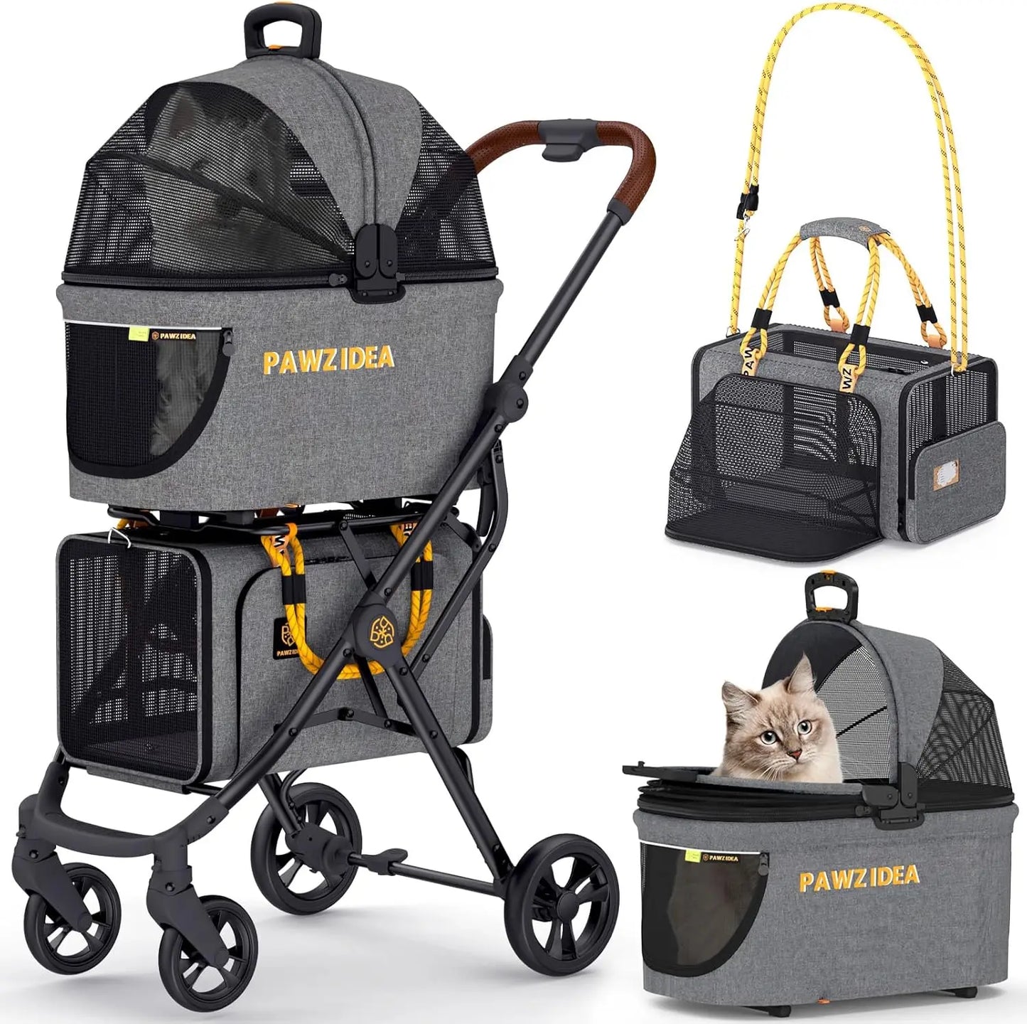 PAWZIDEA Double Pet Stroller for 2 Cats Dogs Small & Medium, TSA Airline Approved Cat Carrier Expandable, Cat Stroller