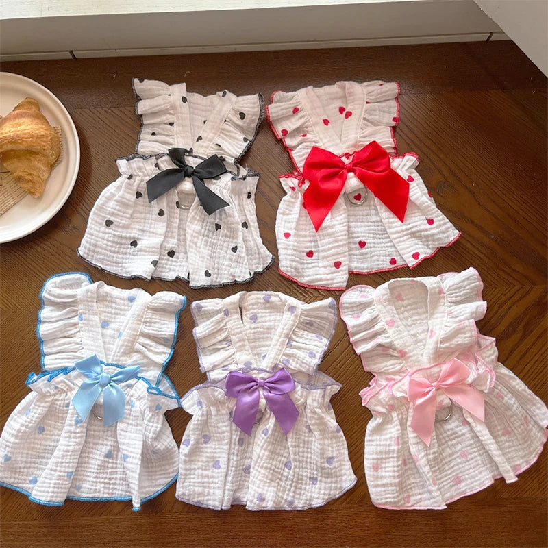 Vêtements pour chiens de petite taille, robe pour chien de compagnie, vêtements d'été pour chiots, gilet de refroidissement fin pour chien, jupe à nœud en forme de cœur, costume pour chihuahua et chat