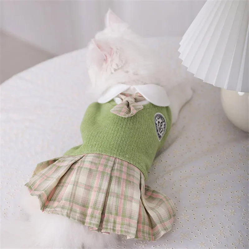 Winter Knitted Pet Clothes Couple Dog Dress for Dogs Skirt Autumn Dresses Yorkshire Clothes for Dog Chihuahua Pet Cat Dress