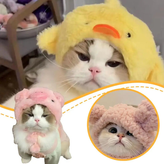 Funny Pet Headband Plush Yarn Cat Dog Cap Panda Pig Pet Warm Pet Hat Chick Cosplay Supplies Headdress Costume D5J4