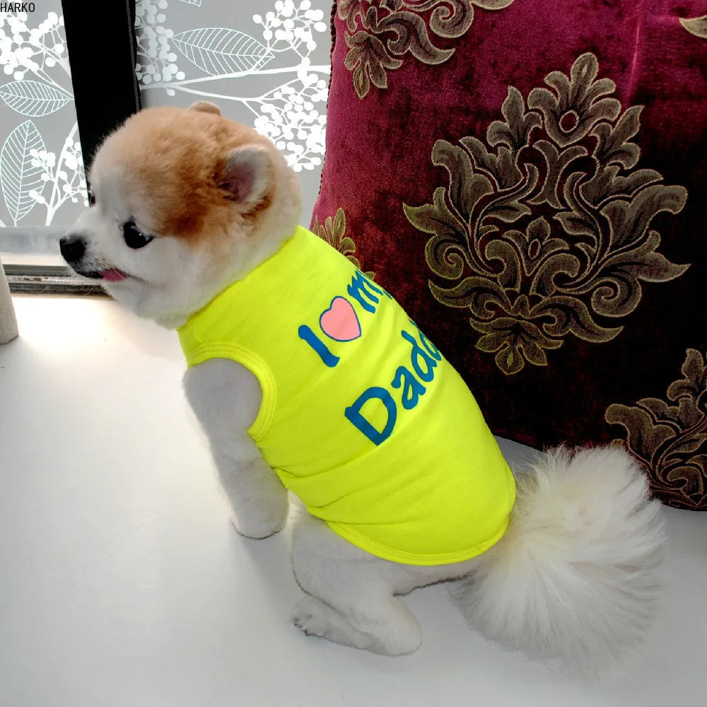 T-shirt d'été imprimé mignon pour animaux de compagnie, vêtements pour chiots, chiens, chats, gilet en coton, vêtements pour carlins, costumes pour chiens, vêtements pour petits chiens