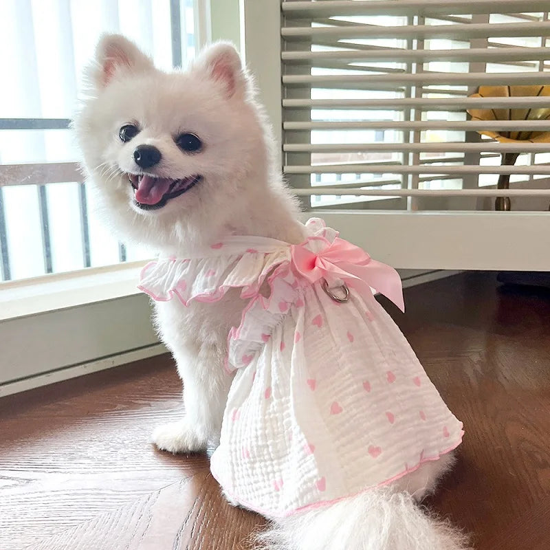 Vêtements pour chiens de petite taille, robe pour chien de compagnie, vêtements d'été pour chiots, gilet de refroidissement fin pour chien, jupe à nœud en forme de cœur, costume pour chihuahua et chat