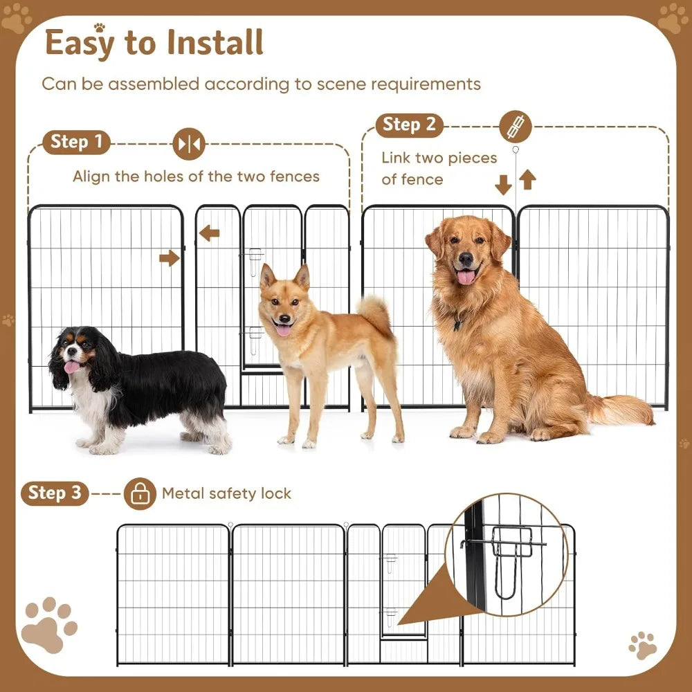 Dog Playpen Indoor Fence 16 Panel 24" Height Metal Exercise Pen with Door Small Puppy/Medium/Large Dogs Animal Pet