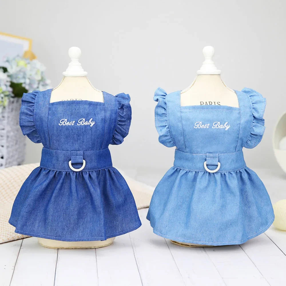 Denim Dog Dresses for Small Dogs Cats Cute Girl Dog Clothes Female Pet Dress Summer Puppy Outfits for Chihuahua Yorkie Shih Tzu