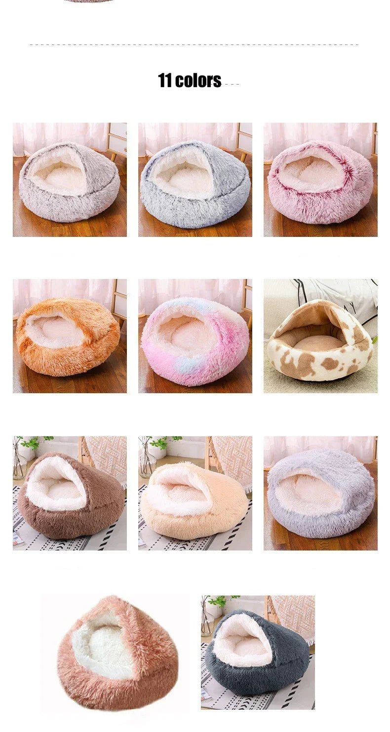 Soft Plush Round Cat Bed Pet Mattress Warm Comfortable Basket Cat Dog 2 in 1 Sleeping Bag Nest for Small Dogs