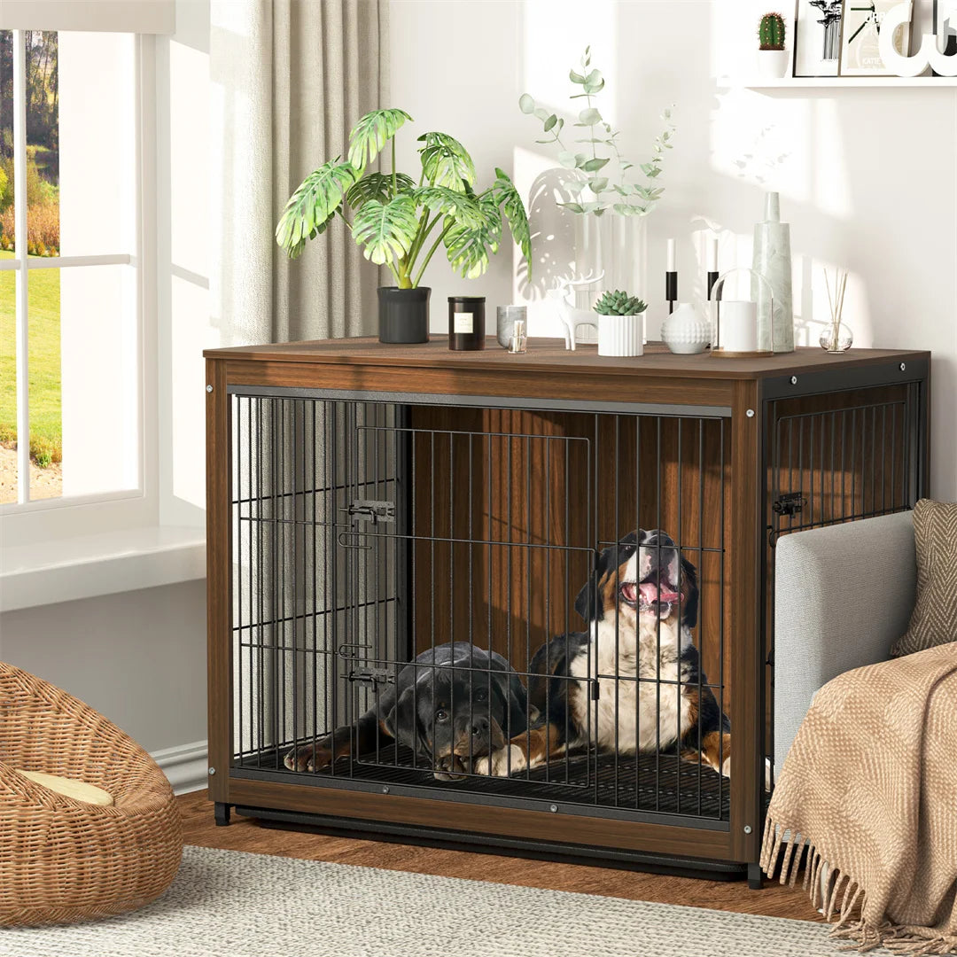 High-end Dog Crate Wooden Pet Kennel Cage End Table Indoor Furniture Brown Cage