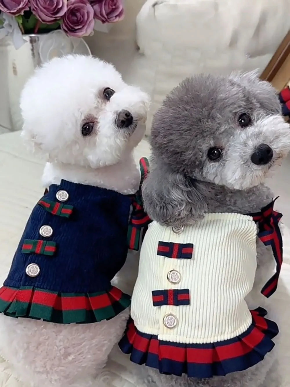 Dog Pleated Skirt British Style Color Contrast Strap Slip Dress Fashion Comfortable Dog Dress Cat Clothes Pet Clothes