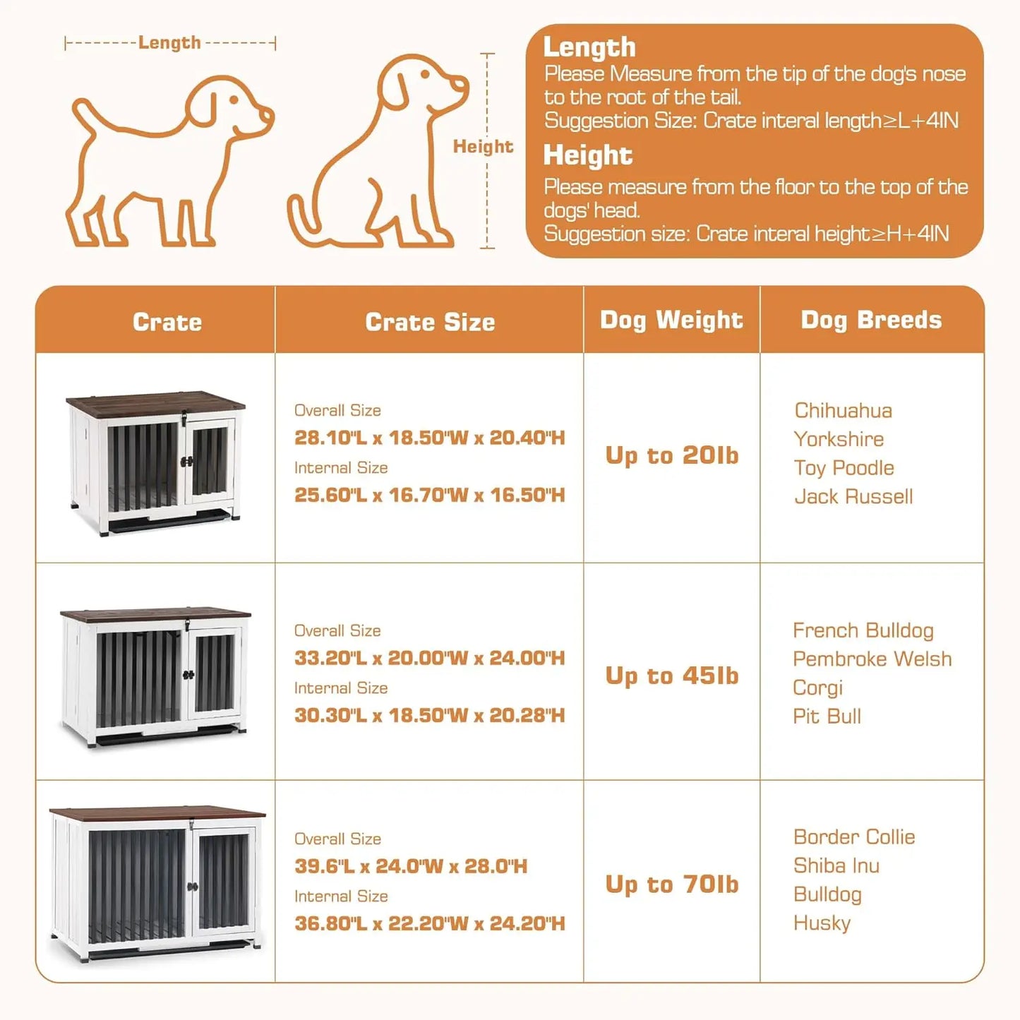 Wooden Dog Crate Furniture, Dog Kennel Pet House End Table, Solid Wood Portable Foldable Indoor Cage for Dogs,