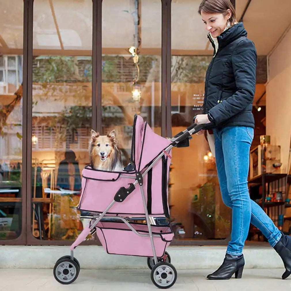 3 Wheels Pet Stroller Dog Cat Stroller for Small Medium  Travel Folding Carrier rotated 360°,have hooded Peak Top Window