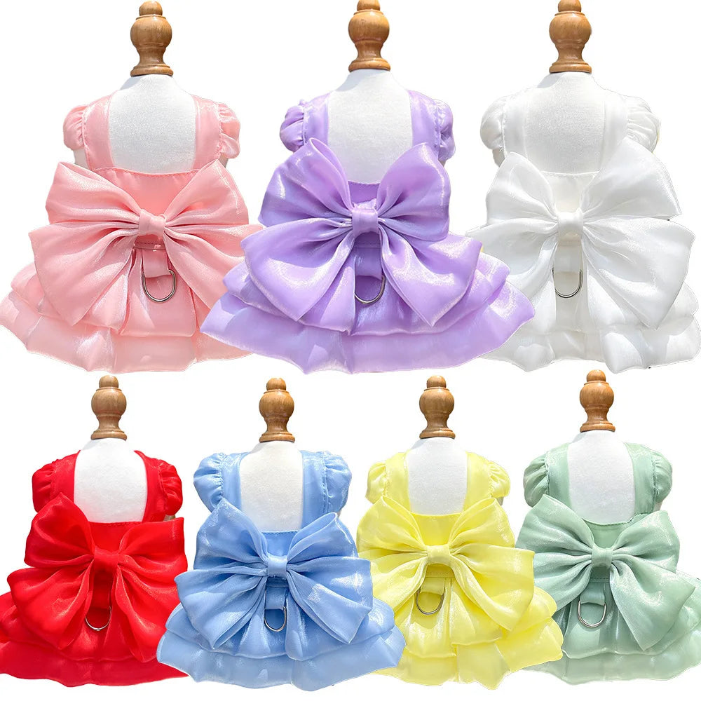 Pet Wedding Dress Dress Bow Skirt Dog Cat Clothing Pull Teddy Bears Spring/Summer Puppy Clothes Dog Clothes for Small Dogs