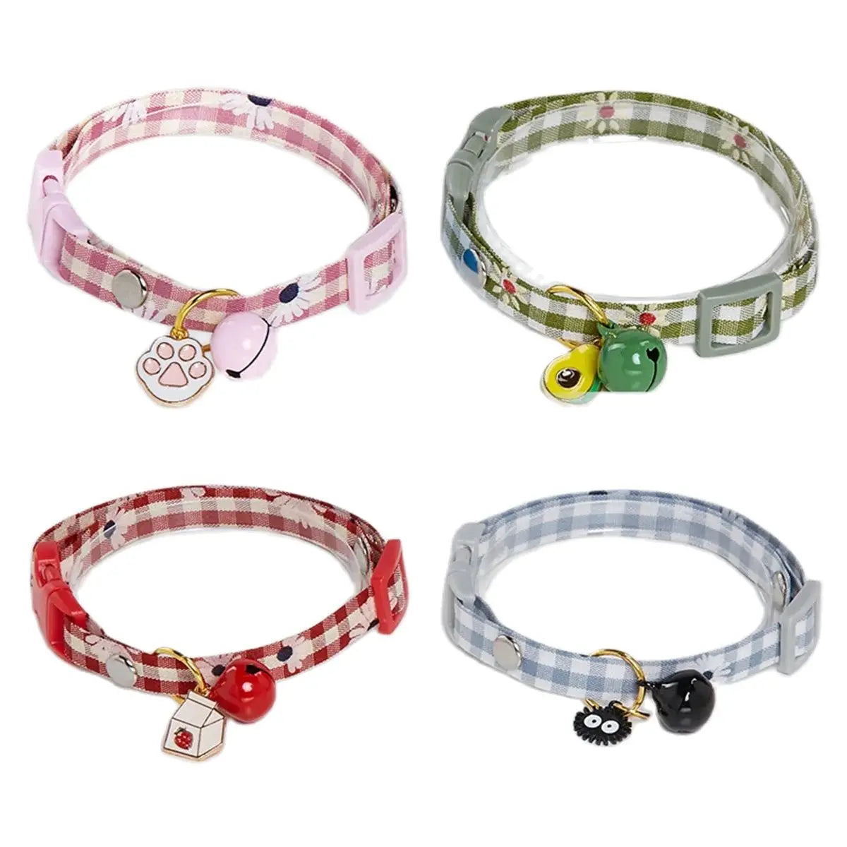 Collar Candy Avocado Pendant Cat Plaid Cat Collars Bell Cartoon Necklace Adjustable Collar for Cat Small Dog Pet Cat Accessories