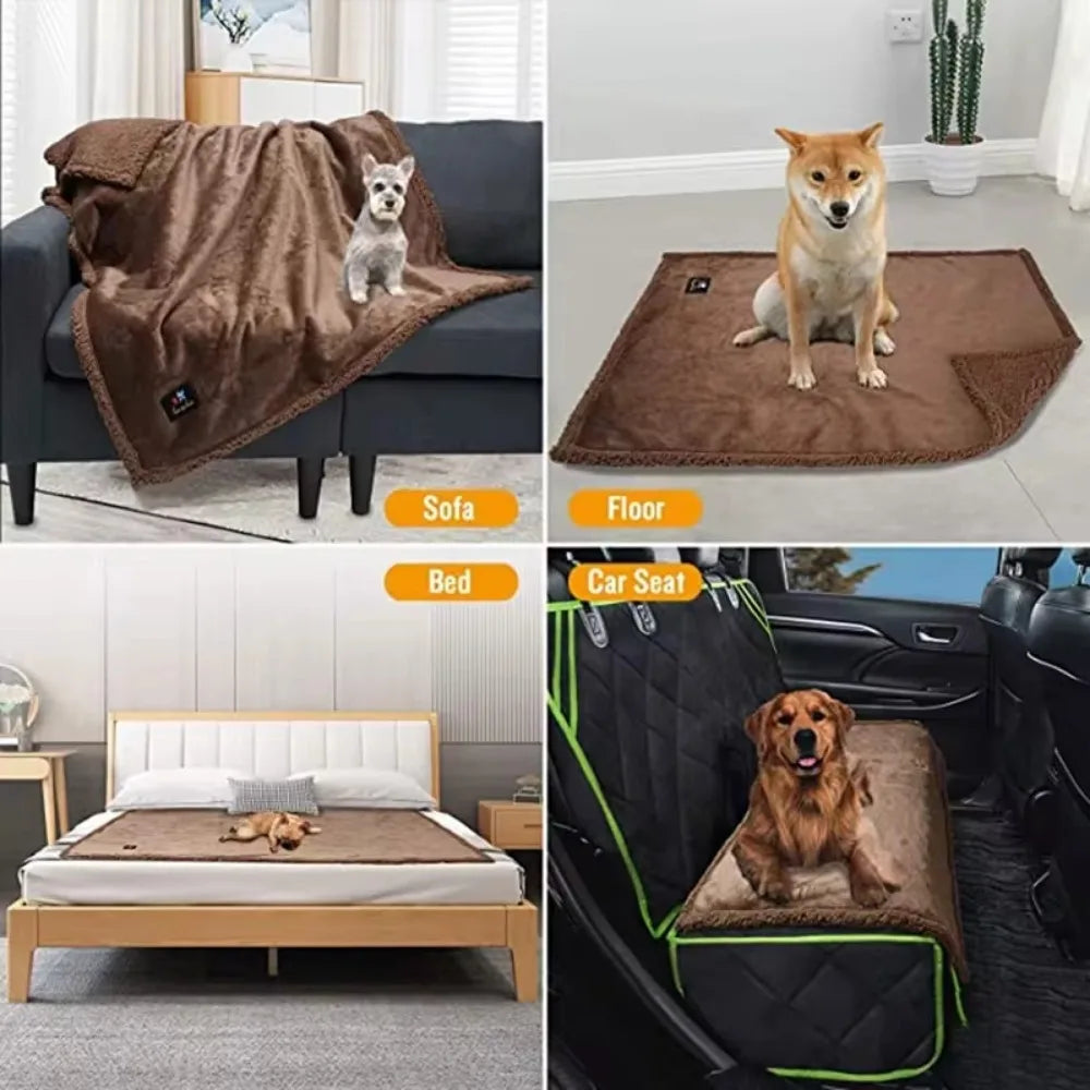 Sofa Bed Blanket Double Sided Sherpa Wool Furniture Protector Waterproof Pet Blanket Liquid Urine Resistant Dog