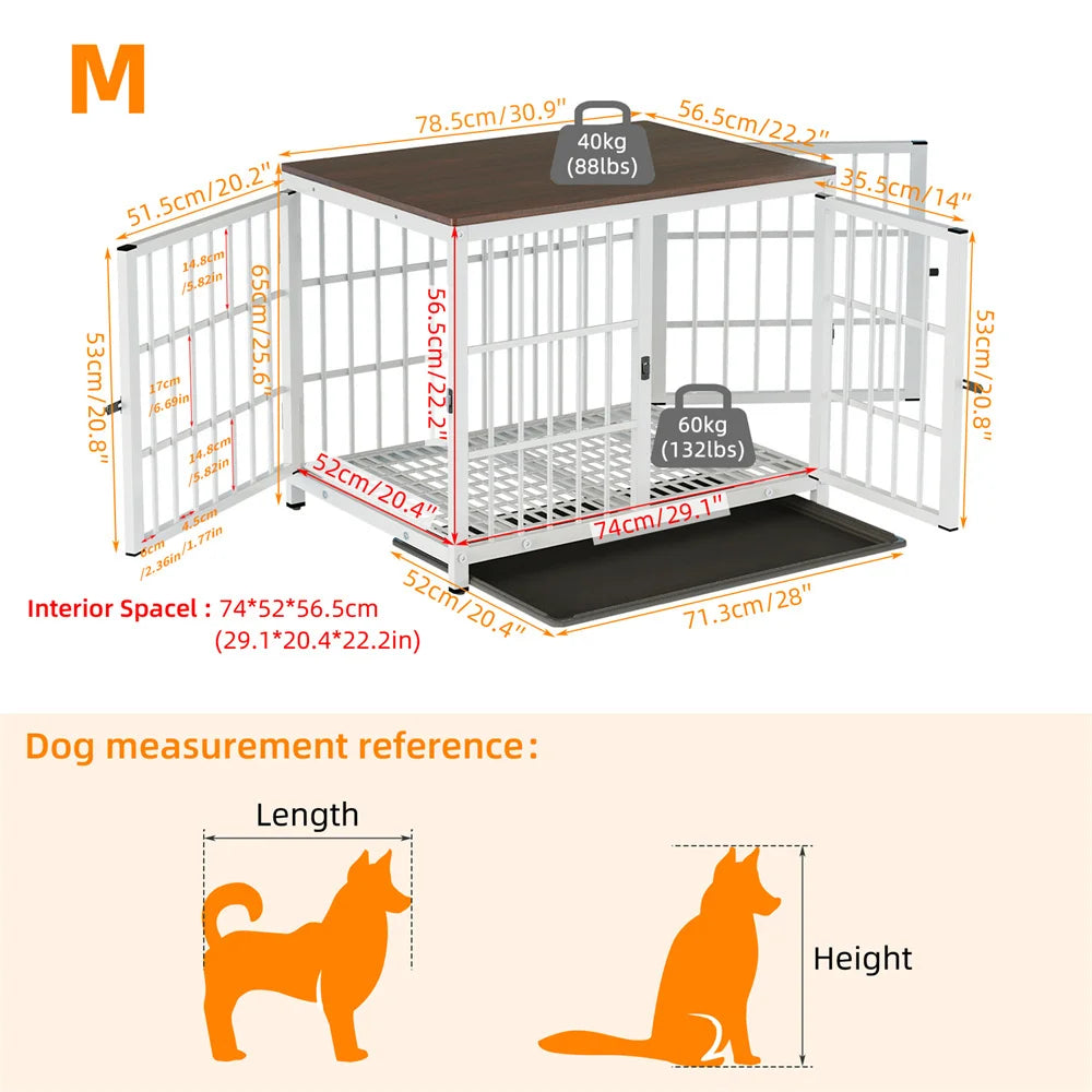 Large Wooden Dog Crate Indoor Furniture Style Elevated Pet Dog Cage Kennel End Table Lattice Playpen with 3 Doors Removable Tray